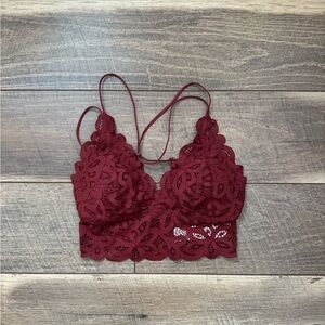 Abercrombie Lacy Strappy Racerback Bra Top Floral Maroon Rust Wine